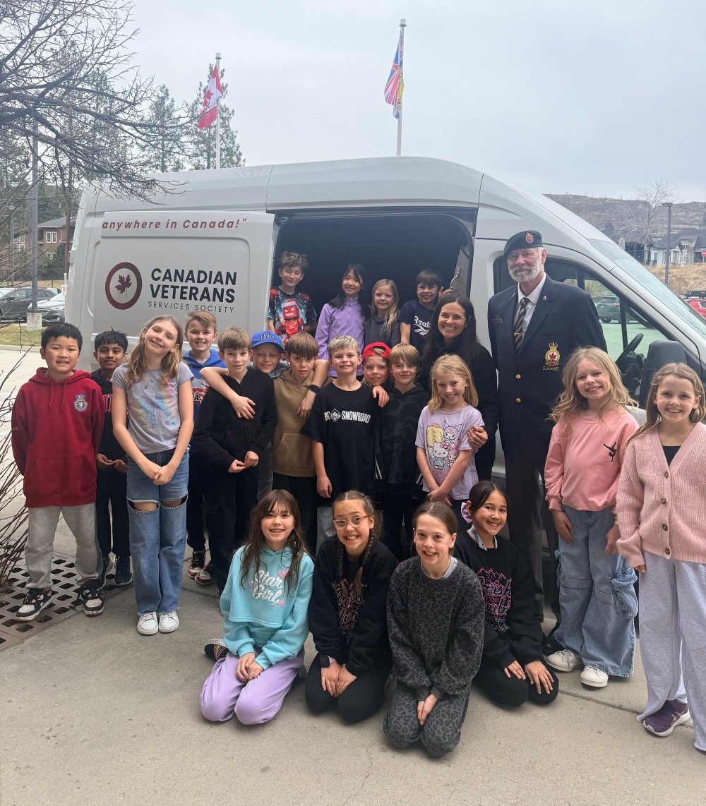 Chute Lake Elementary students with Veteran Services Society van